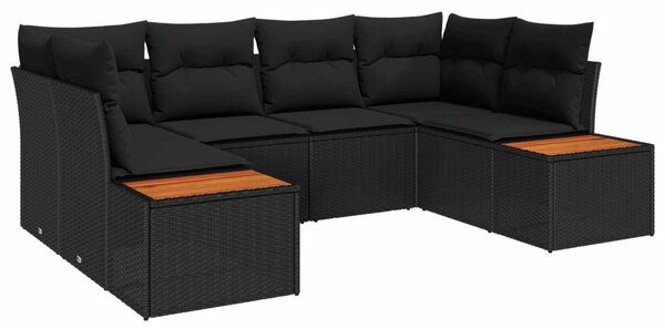 Kerti Kanapé Szett 6 db Fekete polirattan