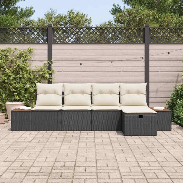 Kerti Kanapé Szett párnával 5 pcs Fekete Poli rattan
