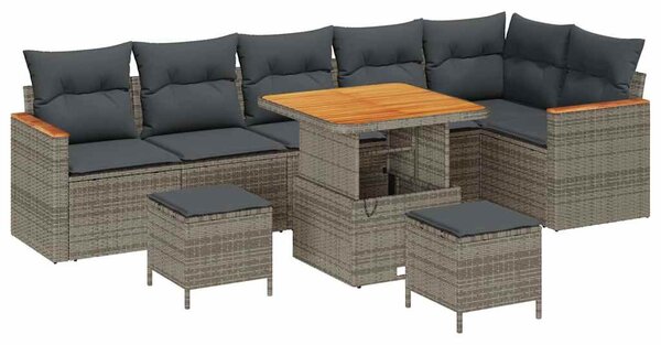 Kerti Kanapé Szett párnával 9 pcs Szürke Poli rattan