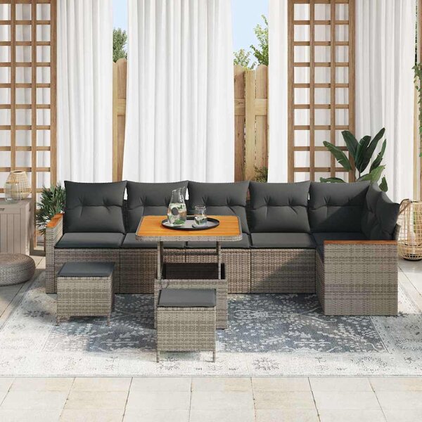 Kerti Kanapé Szett párnával 9 pcs Szürke Poli rattan