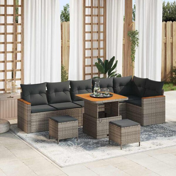 Kerti Kanapé Szett párnával 9 pcs Szürke Poli rattan