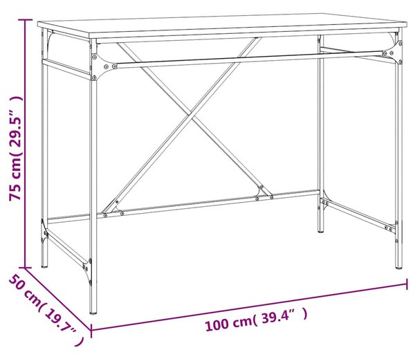 Füstös tölgy színű szerelt fa és vas íróasztal 100 x 50 x 75 cm