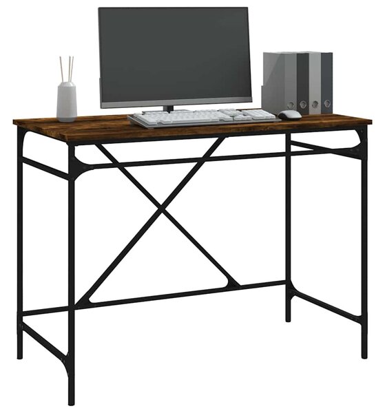 Füstös tölgy színű szerelt fa és vas íróasztal 100 x 50 x 75 cm