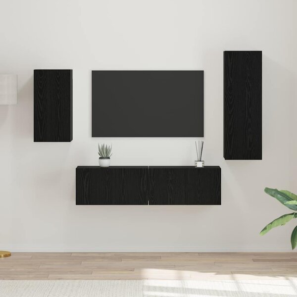 TV szekrény garnitúra 4 pcs Fekete tölgy Faanyag