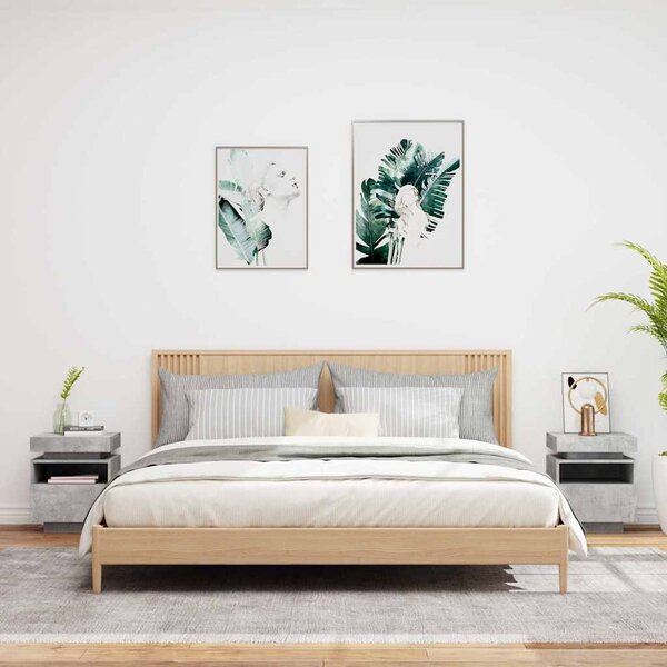 2 db betonszürke éjjeliszekrény LED-fényekkel 40x39x48,5 cm