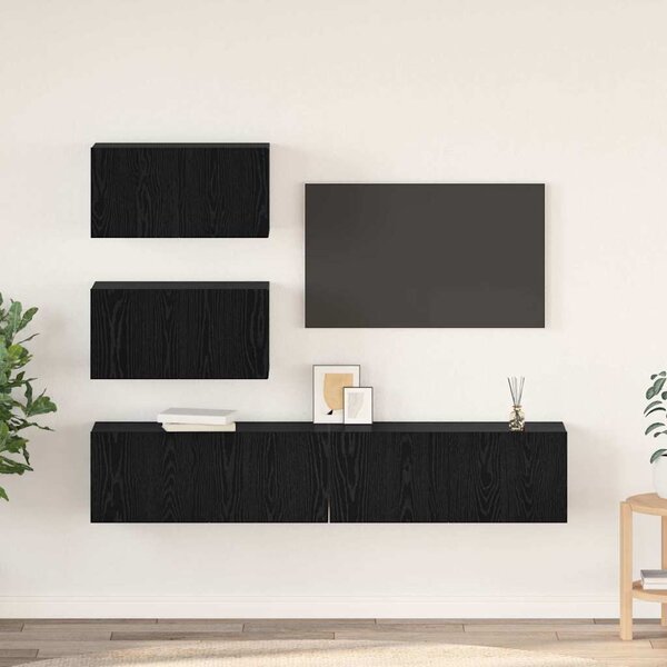 TV szekrény garnitúra 4 pcs Fekete Tölgy Szerelt Fa