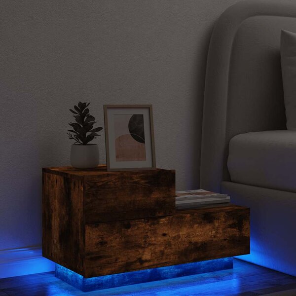 Füstös tölgy színű éjjeliszekrény LED-fényekkel 70x36x40,5 cm