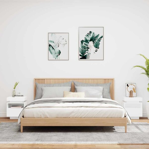 2 db fehér műfa éjjeliszekrény LED-fényekkel 40x39x48,5 cm