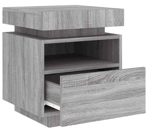 Szürke sonoma éjjeliszekrény LED-világítással 40 x 39 x 48,5 cm