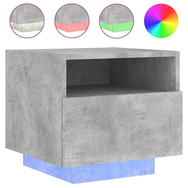 Betonszürke éjjeliszekrény LED-világítással 40 x 39 x 37 cm