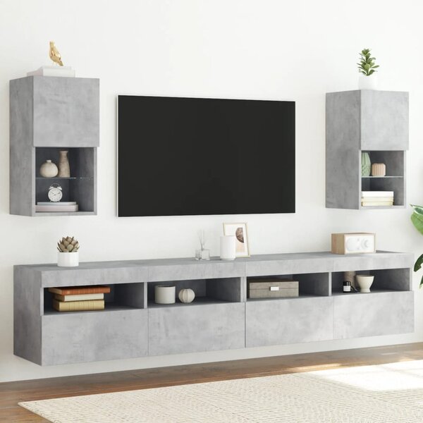 2 db betonszürke TV-szekrény LED-lámpákkal 30,5 x 35 x 40 cm