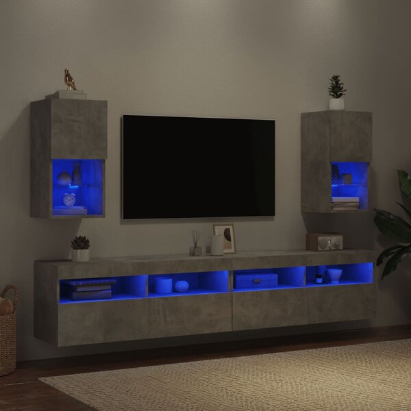 2 db betonszürke TV-szekrény LED-lámpákkal 30,5 x 35 x 40 cm