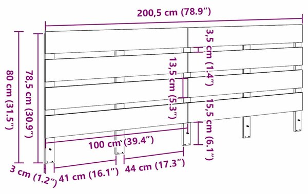 Fejtámla fejtámlával Viaszbarna 200.5 x 3 x 80 cm Tömör fenyőfa