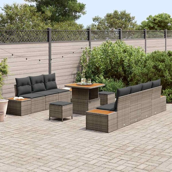 Kerti Kanapé Szett párnával tárolóval 10 pcs Szürke Poli rattan