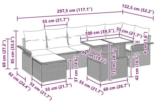 Kerti Kanapé Szett párnával tárolóval 8 pcs Szürke Poli rattan