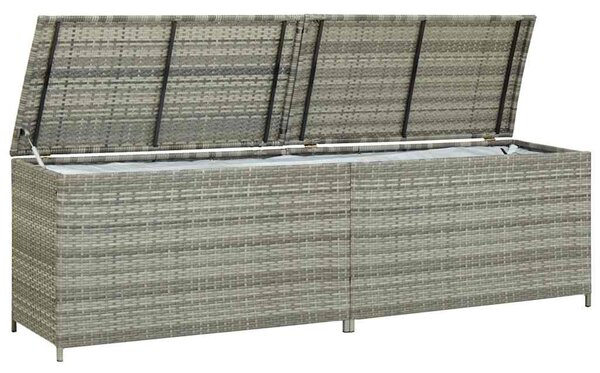 Szürke polyrattan kerti tárolóláda 200 x 50 x 60 cm