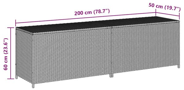 Szürke polyrattan kerti tárolóláda 200 x 50 x 60 cm