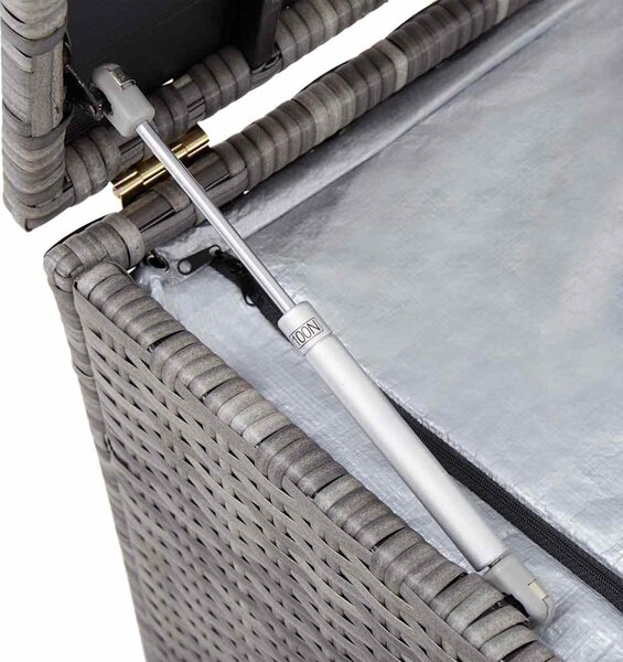 Szürke polyrattan kerti tárolóláda 150 x 50 x 60 cm