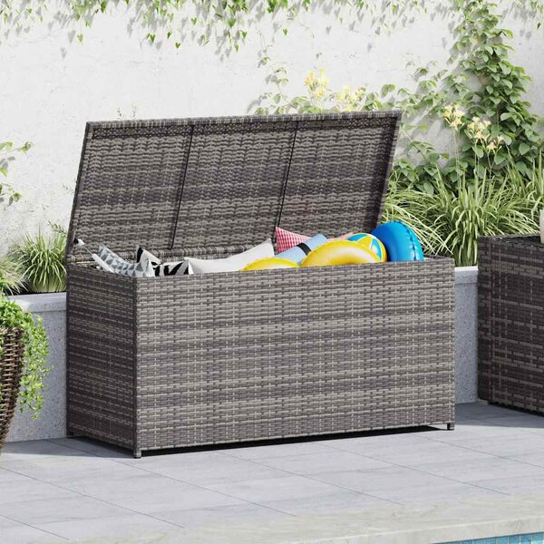 Szürke polyrattan kerti tárolóláda 120 x 50 x 60 cm
