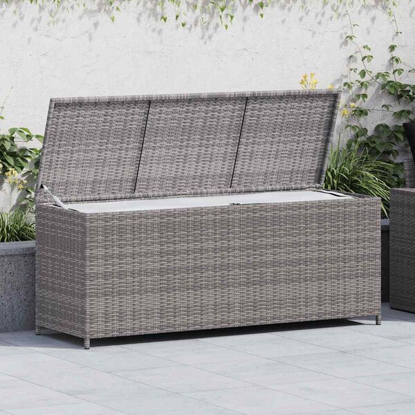Szürke polyrattan kerti tárolóláda 150 x 50 x 60 cm