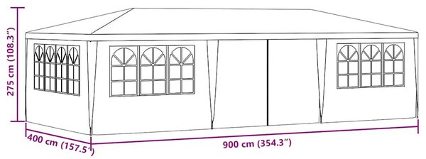 Fehér rendezvénysátor oldalfalakkal 4 x 9 m 90 g/m²