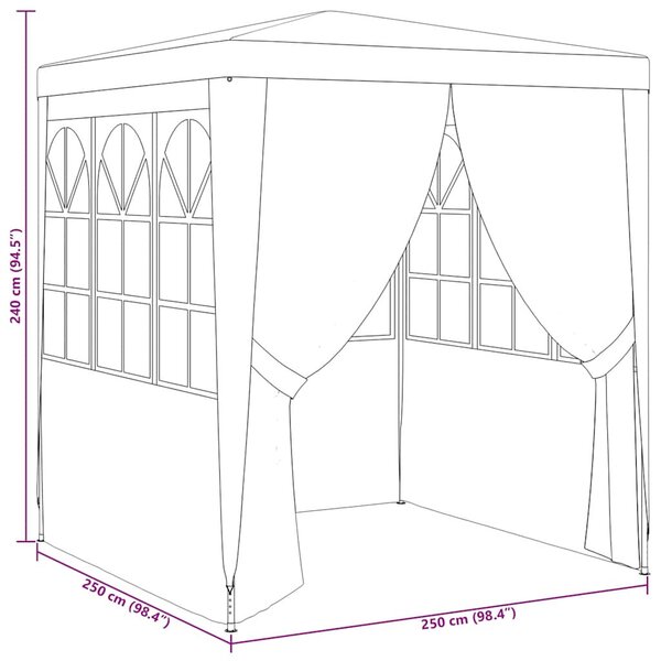 Zöld rendezvénysátor oldalfalakkal 2,5 x 2,5 m 90 g/m²