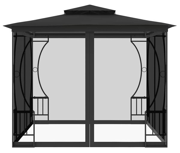 Antracitszürke pavilon hálóval 300 x 300 x 265 cm