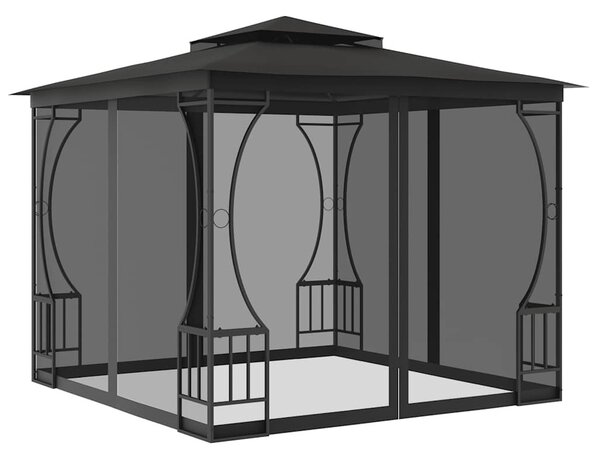 Antracitszürke pavilon hálóval 300 x 300 x 265 cm