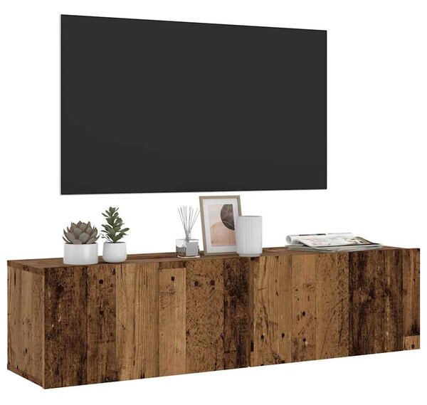 Antik fa színű szerelt fa fali TV-szekrény 120 x 30 x 30 cm