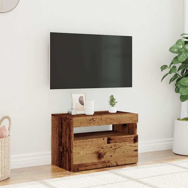 Antik fa színű szerelt fa TV-szekrény LED-ekkel 60x35x40 cm