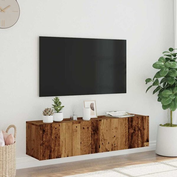 Antik fa színű szerelt fa fali TV-szekrény 120 x 30 x 30 cm