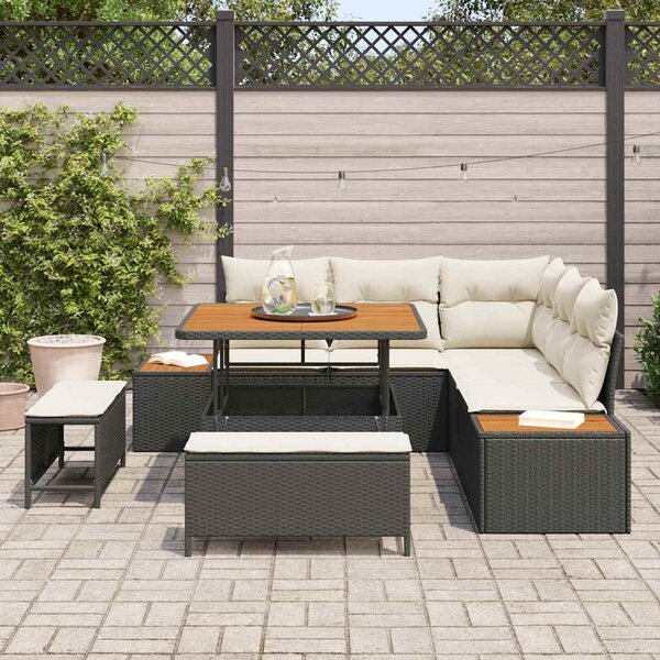 Kerti Kanapé Szett párnával tárolóval 8 pcs Fekete Poli rattan