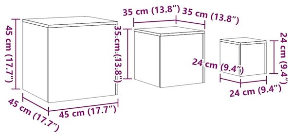 3 darab betonszürke rakásolható szerelt fa kisasztal