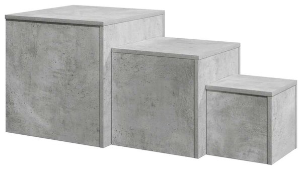 3 darab betonszürke rakásolható szerelt fa kisasztal