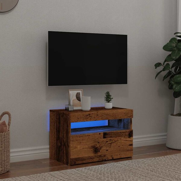 Antik fa színű szerelt fa TV-szekrény LED-ekkel 60x35x40 cm