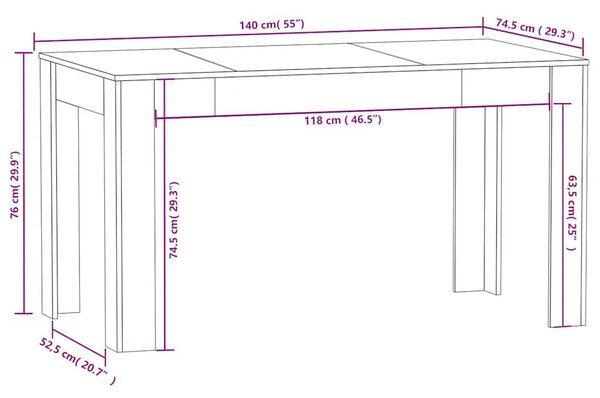 Betonszürke szerelt fa étkezőasztal 140 x 74,5 x 76 cm