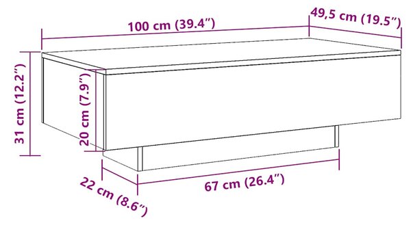 Antik fa színű szerelt fa dohányzóasztal 100x49,5x31 cm