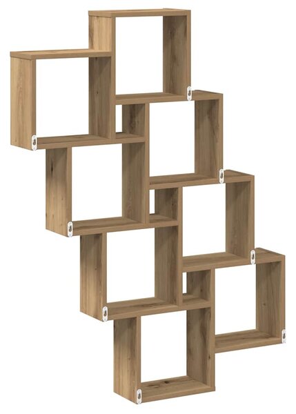 Kézműves tölgy színű szerelt fa fali kocka polcok 90x15x119,5cm