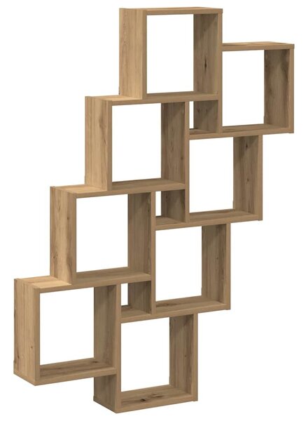 Kézműves tölgy színű szerelt fa fali kocka polcok 90x15x119,5cm