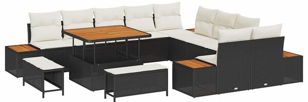 Kerti Kanapé Szett párnával tárolóval 13 pcs Fekete Poli rattan