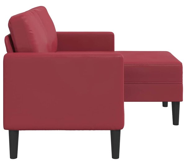 Borvörös műbőr 2 üléses kanapé L-alakú kanapéval 125 cm