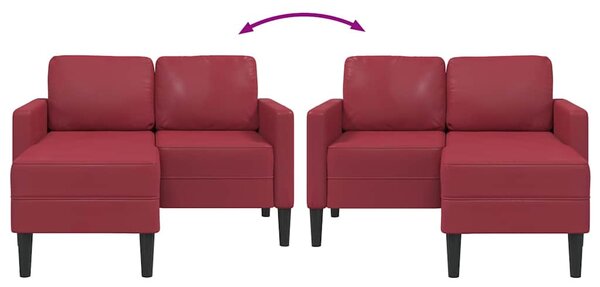 Borvörös műbőr 2 üléses kanapé L-alakú kanapéval 125 cm