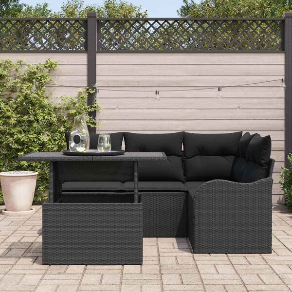 Kerti Kanapé Szett 5 db Fekete Poly Rattan