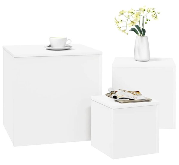 3 db fehér, rétegelt fa kisasztal