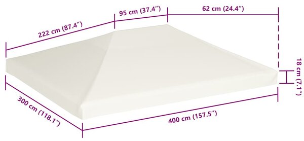 Krémfehér pavilon tetőponyva 310 g/m², 4 x 3 m