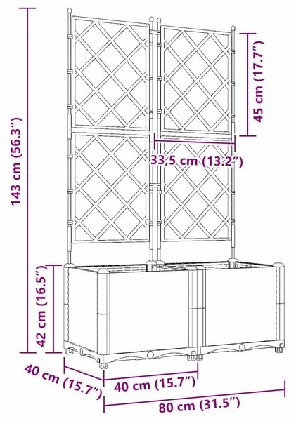 Kertész cserép rácsos változattal 2 pcs Fekete 80 x 40 x 143 cm