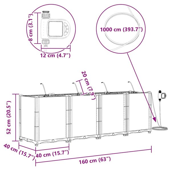 VidaXL Kerti cserép 4 pcs Barna 160 x 40 x 52 cm Műanyag