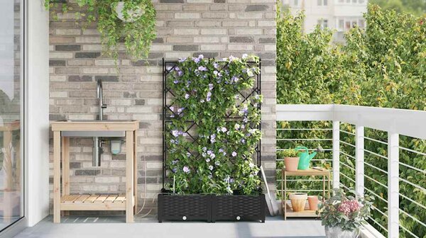 VidaXL Kerti cserép 2 pcs Fekete 80 x 40 x 126 cm Műanyag