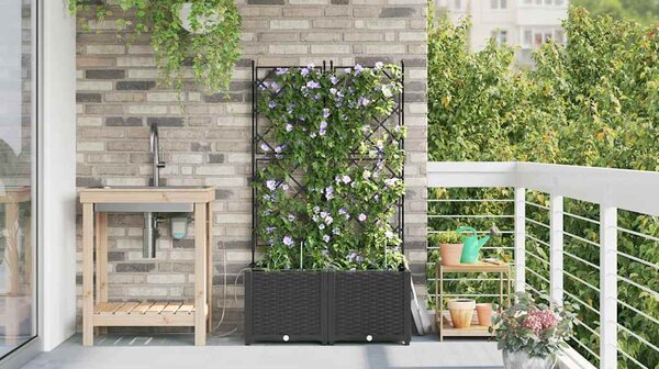 VidaXL Kerti cserép 2 pcs Fekete 80 x 40 x 142 cm Műanyag