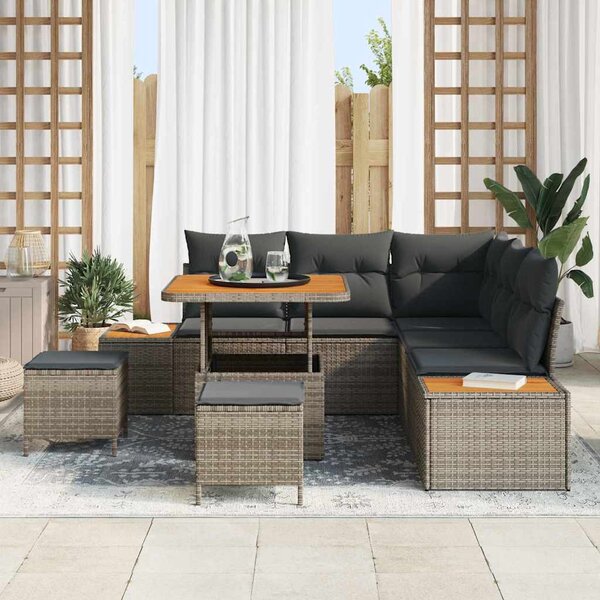 Kerti Kanapé Szett párnával tárolóval 8 pcs Szürke Poli rattan